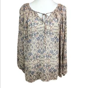 CAbi Blouse Sienna Floral Chiffon Boho Blue Pink Tan Floral Print Oversize Small